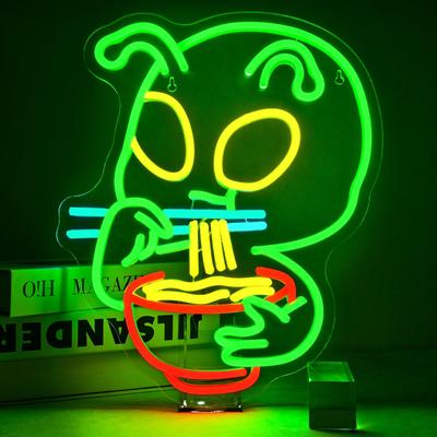 Alien Ramen Neon Sign, LED Neon Light, USB Powered, 38.5cm X 32cm, Multi-Level Dimmable, Room Decor, Bedroom, Bar, Hotel, Funny Gift for Young People
