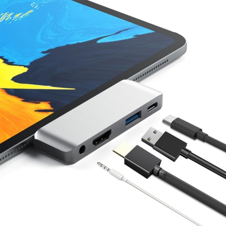 

4 в 1 Type-C / USB-C на HDMI + AUX + USB + PD Type-C / USB-C HUB адаптер многофункциональная HD док-станция