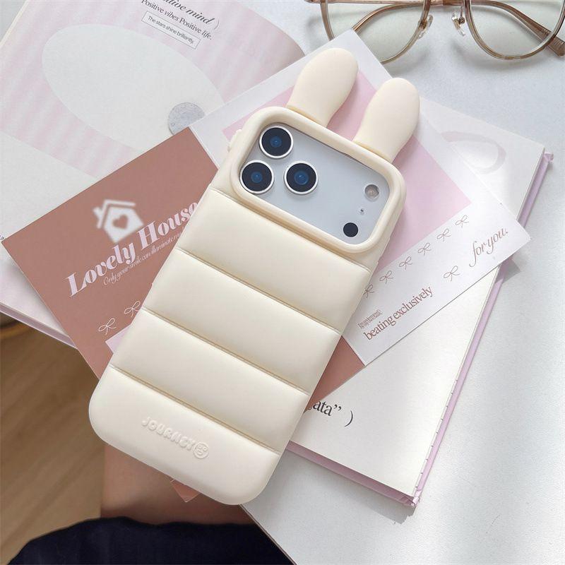 Kawaii 3D Angels Wings Bear Rabbit Cat Ears Solid Color Phone Case for iPhone 17 16 15 14 13 Pro Max Plus Soft Silicone Shockproof Protective Cover