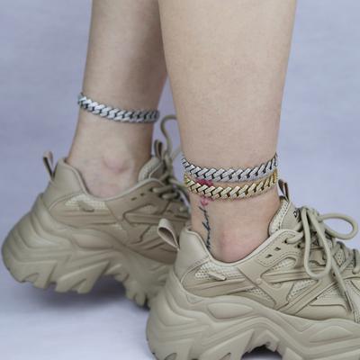 Moda Kalın Metal Zincir Bileklik Kadınlar Erkekler İçin Buzlu Bling Cz Altın Gümüş Renkli Küba Ayak Zinciri Punk Hip Hop Rock Takı