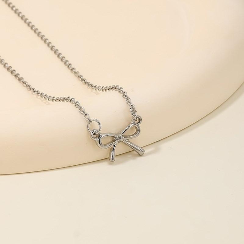 Fashionable Bow Necklace Bowknot Pendant Neckchain Adjustable Chain Choker Handmade Collarbone Chain Gifts for Women