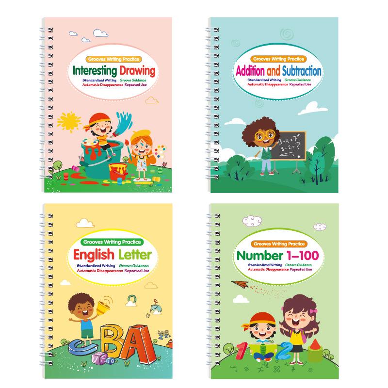 Children's All-English Recessed Groove Copybook: Letters, Numbers, Drawing for Ages 3-5 - Pen Control & Early Education