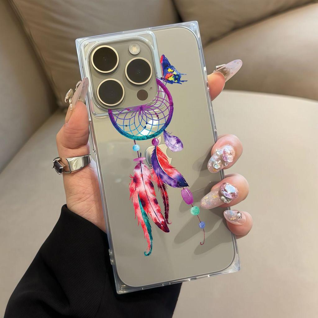 Clear Square Back Tube Case Protection For iPhone 12 13 16 ProMax 15 Plus 14 Pro Max 11 Anti-Oxygen,Little Bird Flower Wreath Pattern Casing