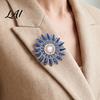 Metal Flower Brooch Retro Rhinestone Sunflower Pin with Lapel Pin Floral Faux Pearl Embellished Pearl Badge for Women