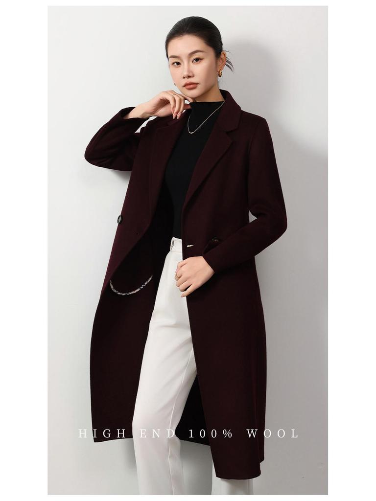 Women's Double-Faced Wool Slim Fit Extra Long Over-the-Knee Coat for Autumn/Winter