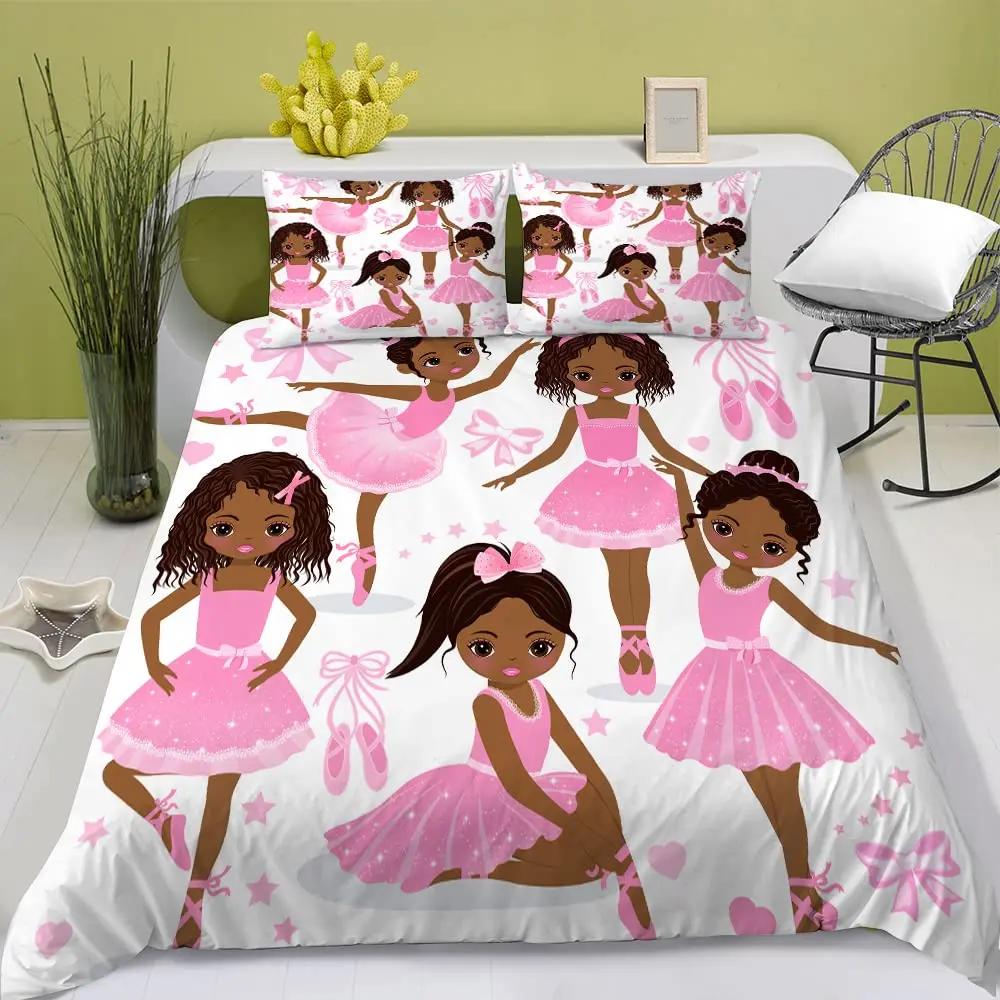 Carino Set Biancheria da Letto Principessa Ballerina Bambine Bambini 3 Pezzi Copripiumino Rosa Regalo di Compleanno per Bambine Decorazione Camera da Letto Misura Queen