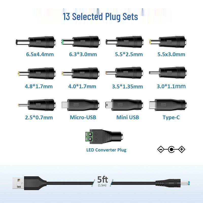 DC5.5x2.1mm Laptop Power Adapter Set - 13 Pieces, 1.5m Cord