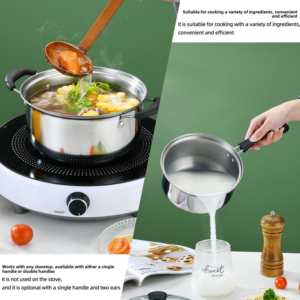2026 Stainless Steel Milk Pot Non Stick Baby Food Cooker Double Handle Soup Pot For Induction Cooker