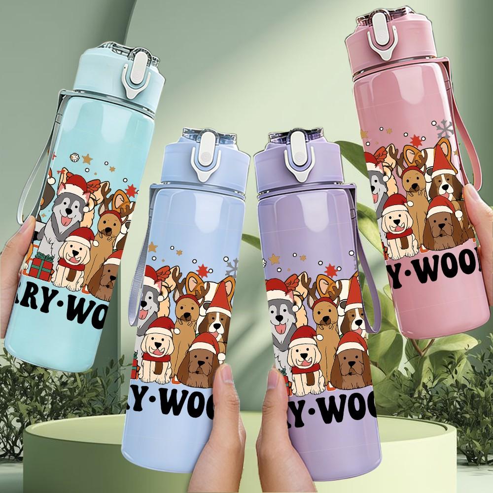 1PC Christmas Character Woofmas Art 750ml Color Plastic Sports Water Bottle Leakproof Flip Straw Lid Suitable for Sports Office Home Use