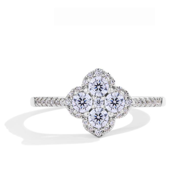 European & American 925 Moissanite Four-Leaf Clover Women s Ring: Chic, Light Luxury Style Size 5