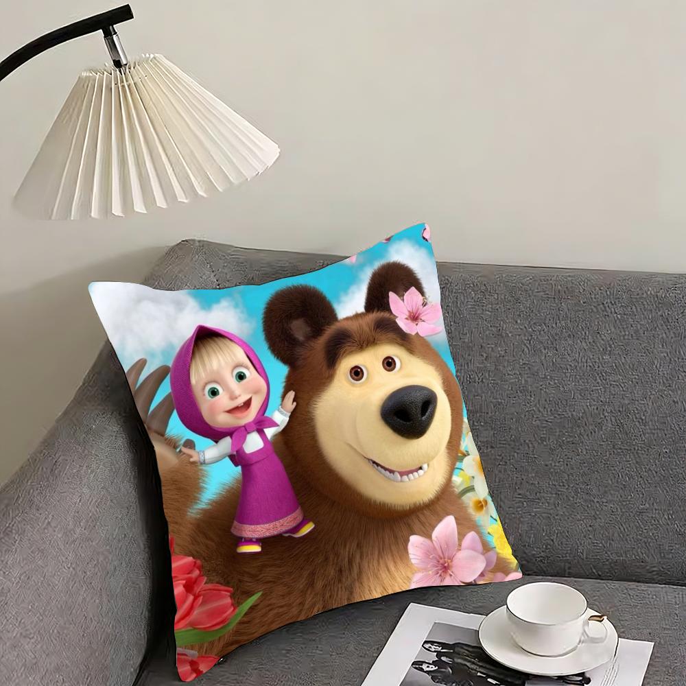 

Мультяшна Наволочка для Подушки M-Маша та Ведмеді, Двостороння Плюшева Наволочка – Для машини, дивана, спальні, ідеально як подарунок. 12x12Inch