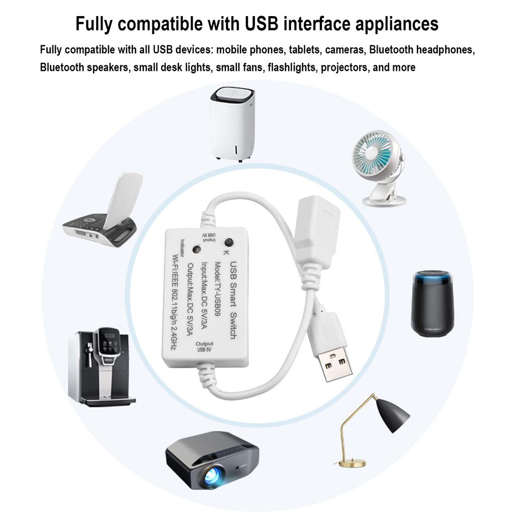 Convenient Device Control USB Smart Switch Smart Circuit Breaker Output DV 5V/3A Plastic Material Compatible With USB Devices