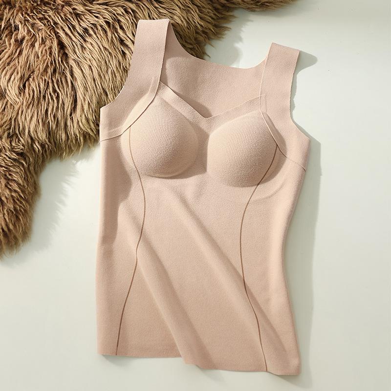 Seamless Velvet Silk Warm Vest for Women with Breast Pad Autumn and Winter Lift Up The Anti-sag Free Bra Vest