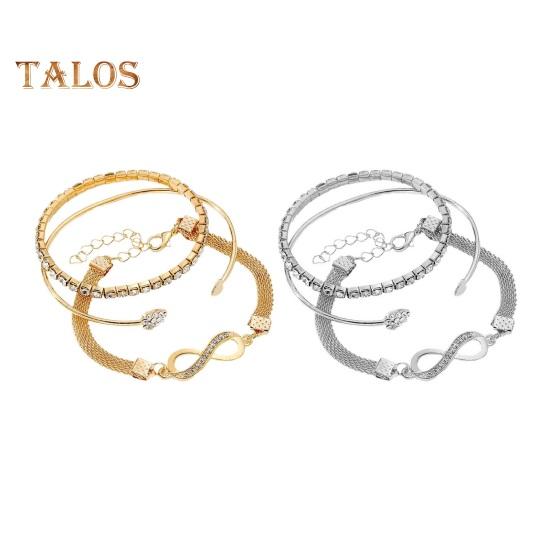 3 Pcs/Set Women Bracelets Rhinestone Decor Hollow Infinite Symbol Heart Adjustable Stackable Wrist Jewelry Lady Prom Party Wedding Bangle Set