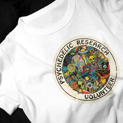 Psychodeliczne Badania Wolontariusz Zabawna Koszulka Magiczne Grzyby Vintage Retro Koszula