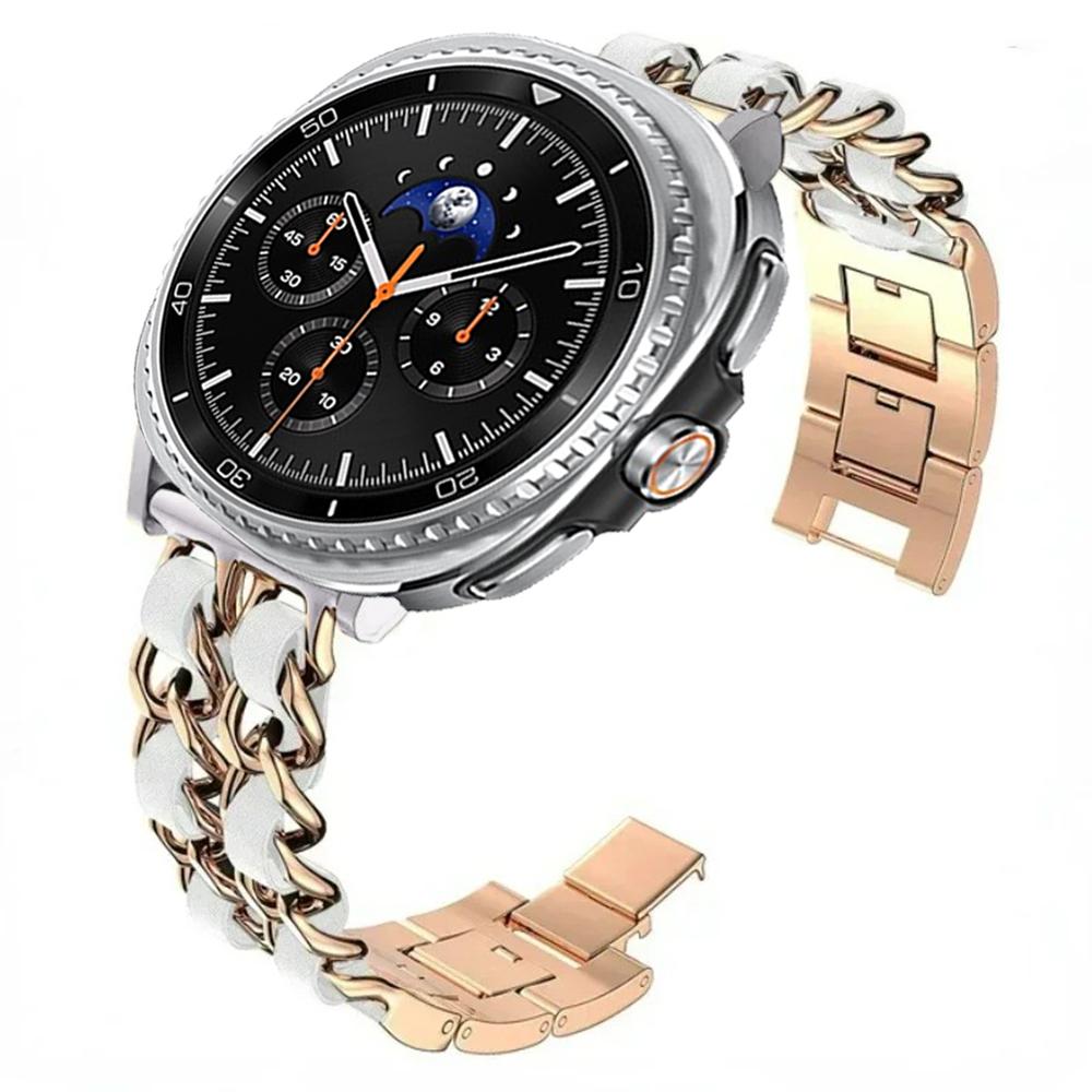 Metall+Leder Armband für Samsung Galaxy Watch 8 Classic 46mm/Ultra 47mm Mode-Armband für Galaxy Watch 8 44mm 40mm Sportband
