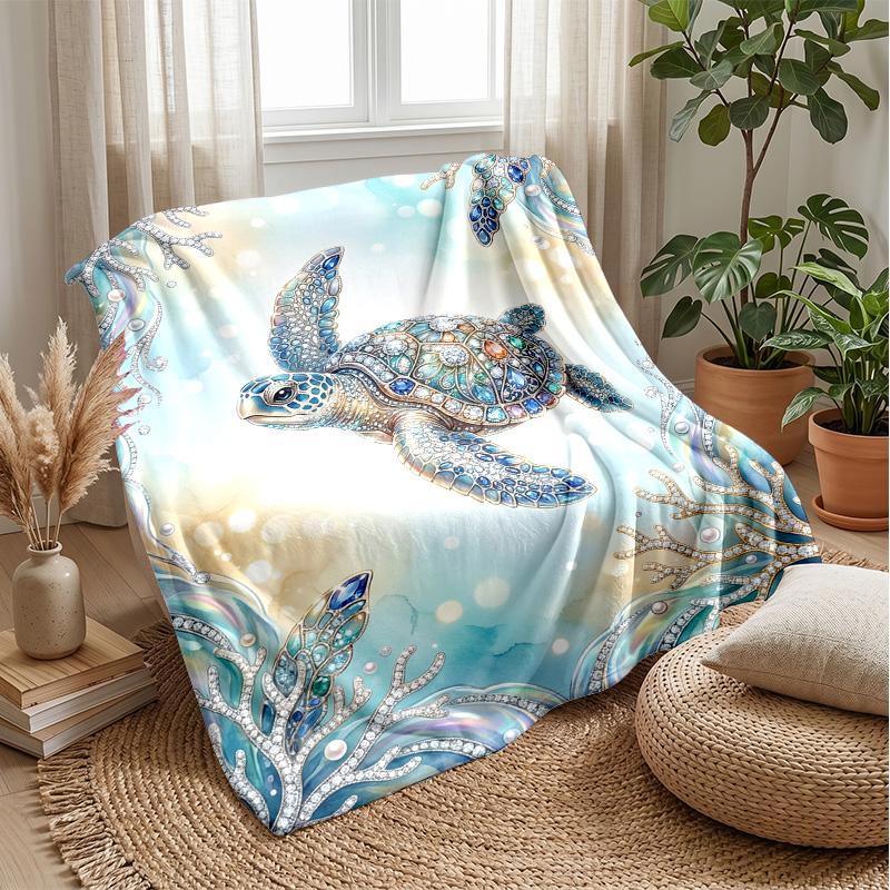 Oceanic Jeweled Turtle 1 Theme Blanket Lightweight Warm Flannel Blanket Decorative Throw Blanket for Home Decoration