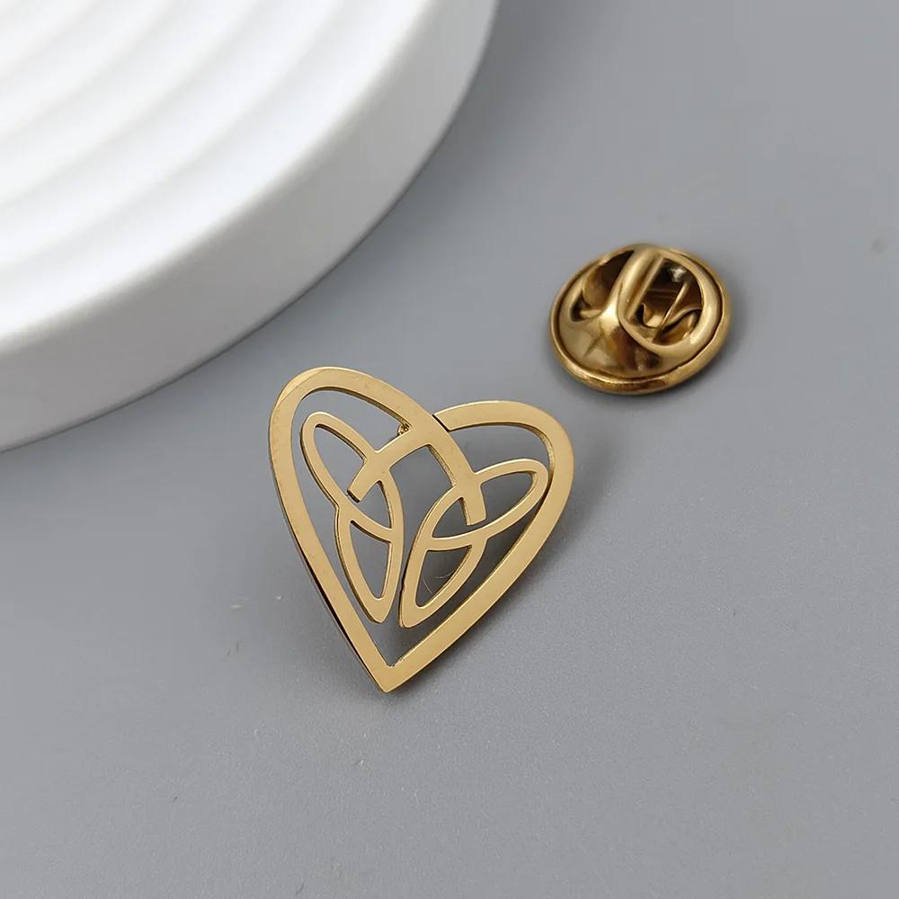 Stainless Steel Love Heart Celtic Knot Brooch Men's Shirt Suit Pins Gold Plated Butterfly Buckle Brooches Jewelry Accessories