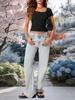 Womens Ribbed Scoop Neck T Shirt Slim Fit Short Sleeve Basic Summer Top