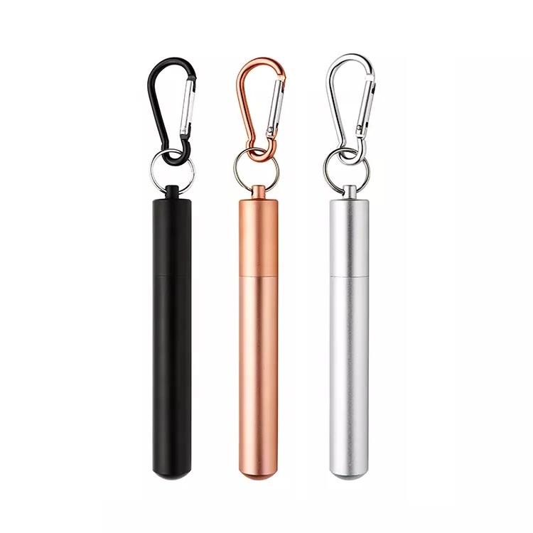 Reusable Metal Collapsible Straw Set 304 Stainless Steel Drinking Straw With Case Brush Telescopic Straw