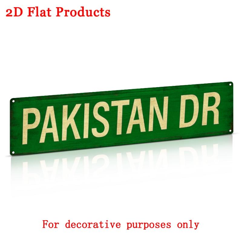 2D Flat, 2D Flat- Printed, Vintage Iron Sign, Pakistan Driveway, 10.16x40.64 cm, Suitable for Home, Garage, Party Decorations and Holiday Displays. Vi