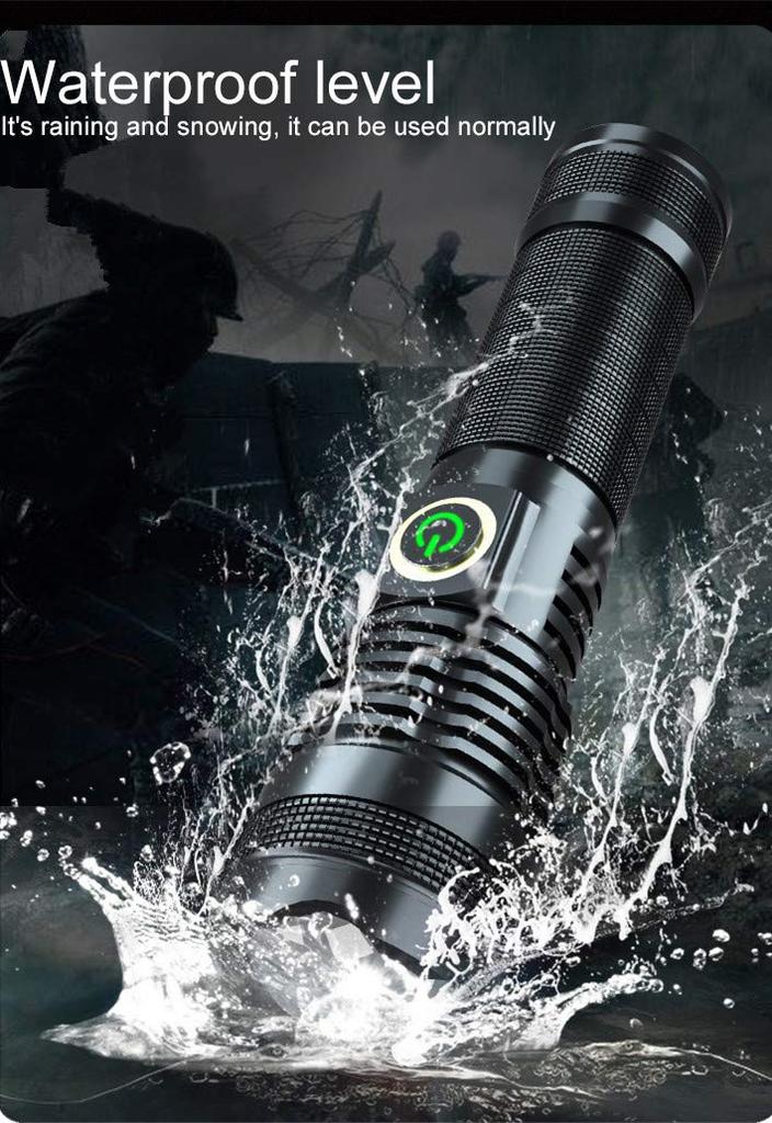 USB Rechargeable Ultra Bright XHP70 8000 Lumens LED Torch 5 Modes for Outdoor Emergencies Flashlight, Flashlight, Light, Zoomable, Waterproof, Hiking,