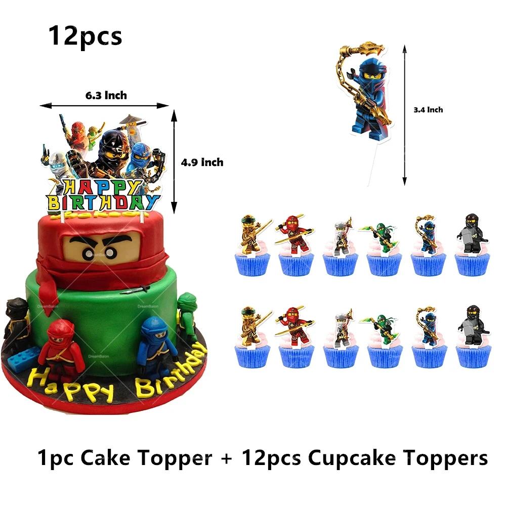 Ninjaed Go Balloons Happy Birthday Banner Legoed Party Decoration Supplies Backdrop Cake Topper Kids Spiral Disposable Tableware