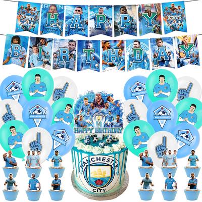 32 Peças de Balões do Manchester City Incluindo um Banner, Toppers de Bolo, Balões