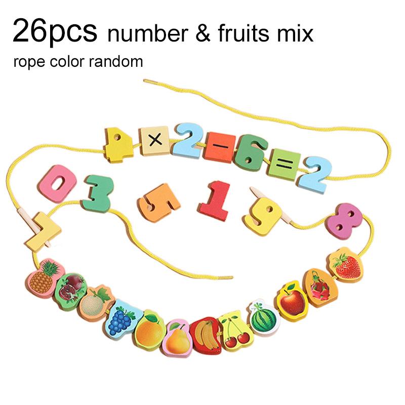 

26Pcs Fruits Numbers Wooden Beads Toys Monterssori Educational DIY Stringing Threading Games Toy for Children Birthday Gifts TMZ