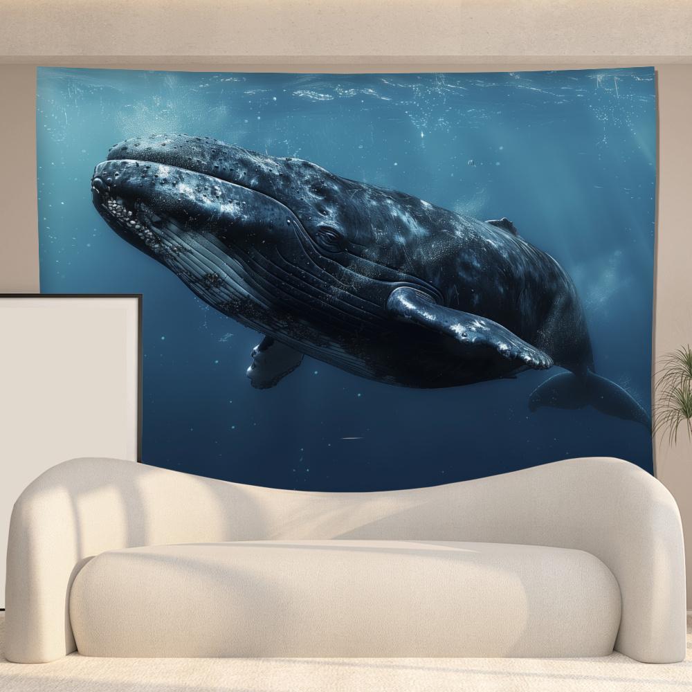 Whimsical Whale Deep Sea Tapestry, Polyester Satin Wall Hanging For Bedroom Living Room Office Decor