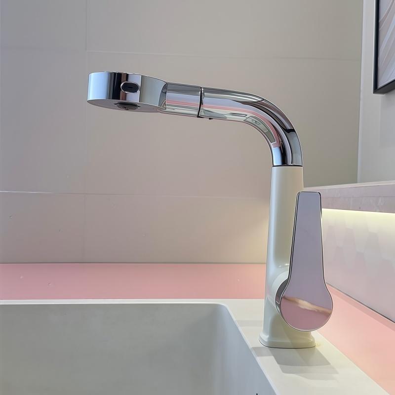 Pull-out Basin Faucet Hot and Cold Household Adjustable Rotating Bathroom Washbasin Faucet for Handwashing
