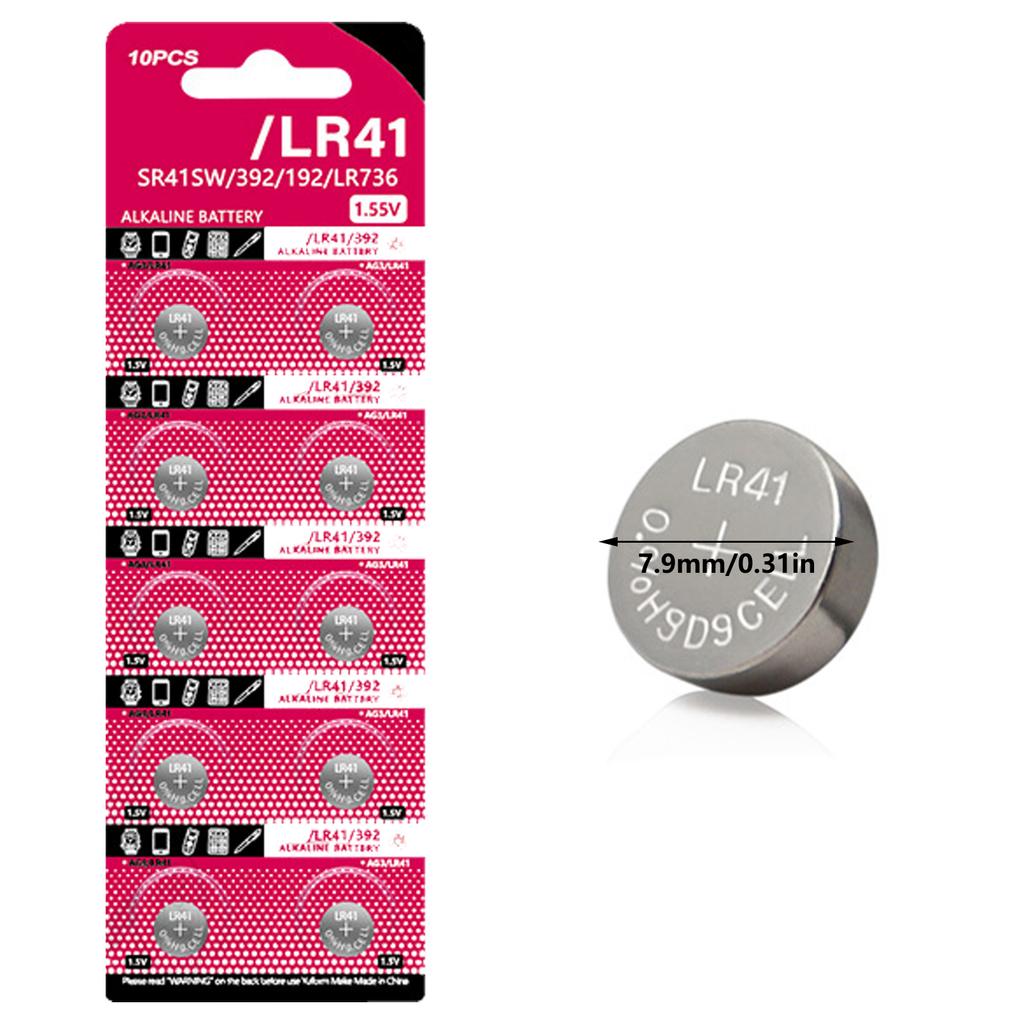 Pack of 10pcs/sheet LR41 Alkaline Button Batteries 1.5V Coin Cell Battery for Watches Calculators and Digital Cameras