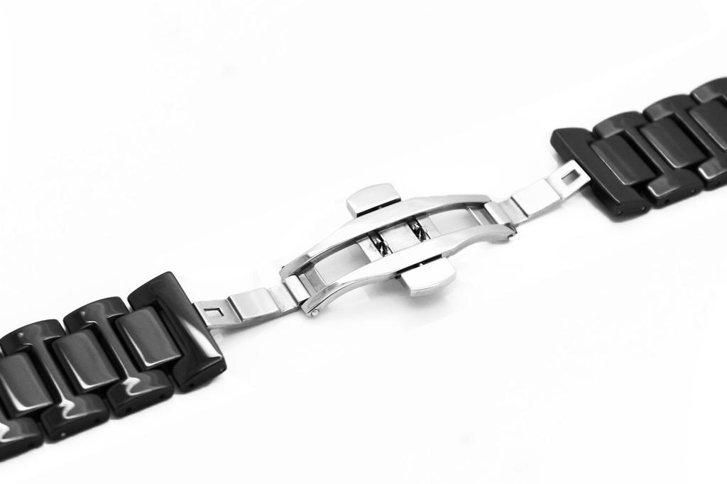 [Kai Tian] Deluxe Full Ceramic Watch Strap 22mm Black Replacement Watch Band Bracelet Men's Stainless Steel Buckle