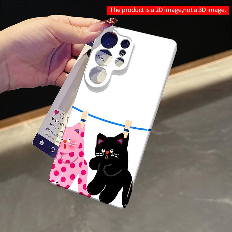 2DFlat Samsung Phone Case Cute Cats Hanging On Laundry Line Phone Case Applicable To Galaxy S23 S24 S25ULTRA S26 A12 A14 A15 A16 A54 A55