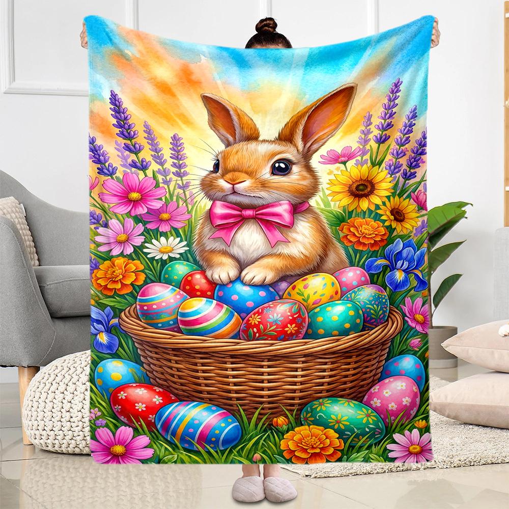 Easter Eggs And Bunnies Blanket,Suitable for Sofas, Offices, Travel, Living Rooms, Gifts To Relatives and Friends, Blanket,Suitable for All Seasons.