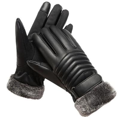 Gloves Winter MEN'S Fur Mouth Plush Insulation Gloves Outdoor Cycling Motorcycle Cotton Gloves