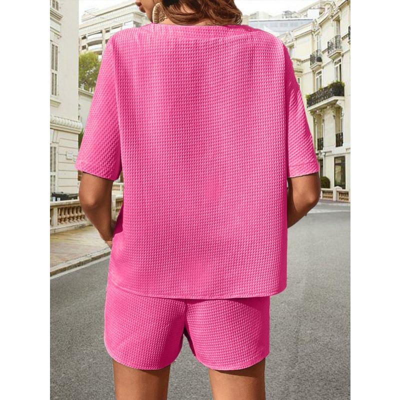 Set di pantaloni corti larghi casual in tinta unita per donna Completo estivo in due pezzi da donna elegante Set completo di abiti femminili
