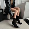High heel thin heel heightening boots pointed black suede legs long retro elastic socks thin boots