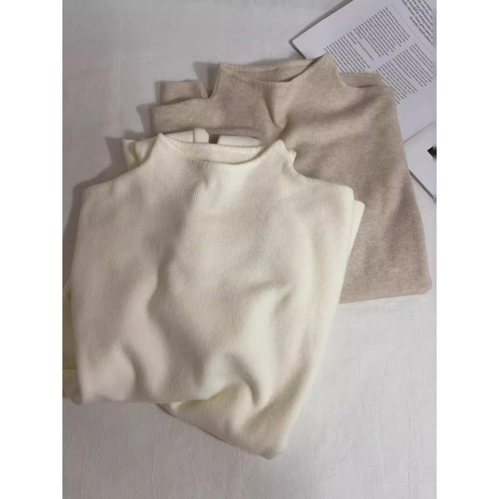 Všestranný pletený top s polozvýšeným límcem - Slim střih, Jednobarevný, Dlouhý rukáv pro podzim a zimu