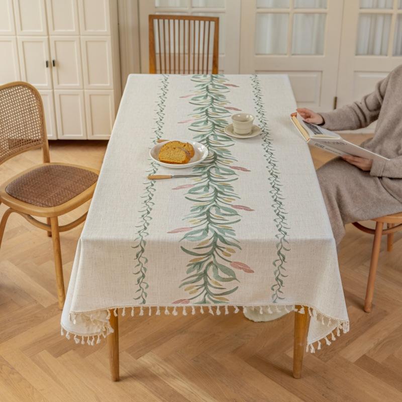 Embroidered Waterproof Linen Tablecloth Rectangle Coffee Table Cover Elegant Fresh Dining Tablecloth 90*90cm