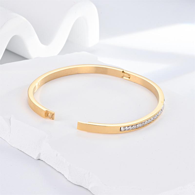 Fashion Diamond-Encrusted Straight Buckle Bracelet - Sparkling Crystal Bangle For Women Party Daily Jewelry