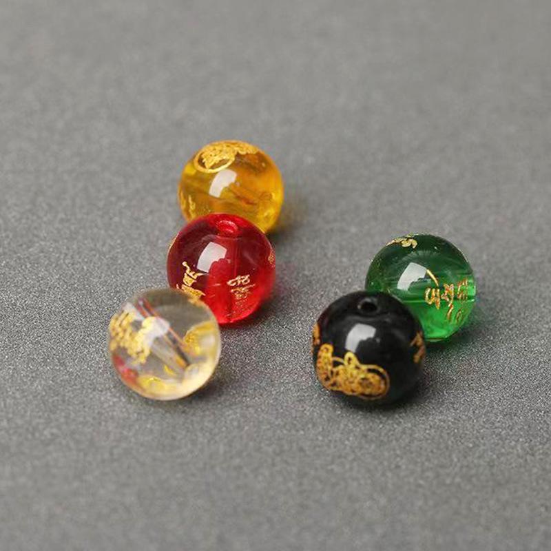 Five-Way Glass Wealth Buddha Beads: Glazed Gold Engraved Round Beads for DIY Prayer Bracelets