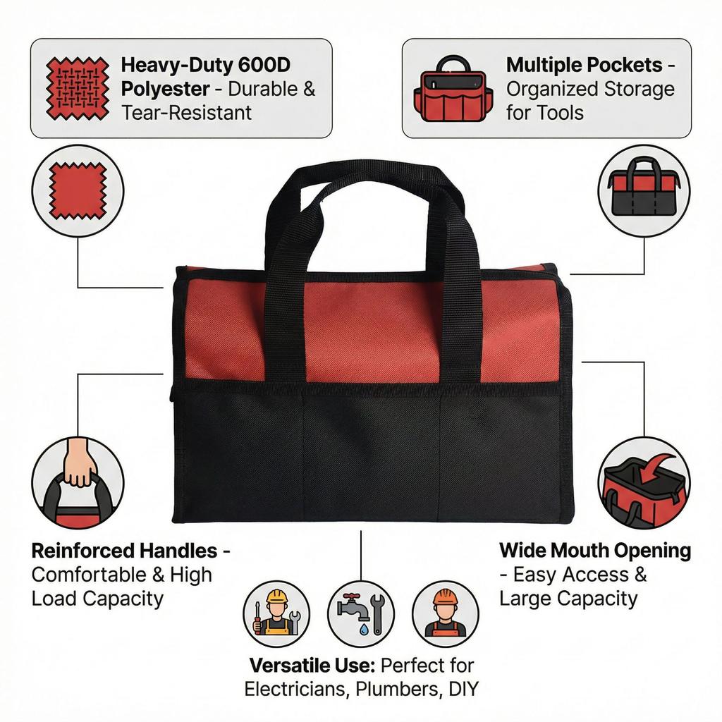 Toolbox Bag, Multifunctional, Multi-layer Oxford Cloth for Hardware Tools, Portable Handheld Storage Bag for Electrician Maintenance