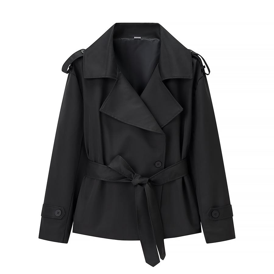 European and American Style Women's Solid Color Belted Short Jacket Windbreaker.