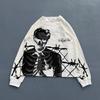 Men Women Long Sleeve T Shirt Gothic Skull Print Loose Fit Streetwear Hip Hop Top