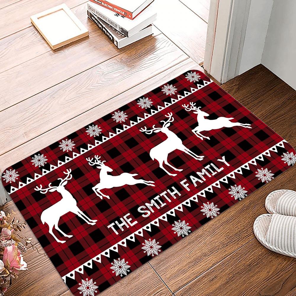Christmas Red Checkered Pattern Doormat Anti-Slip Machine Washable Carpet for Living Room Bedroom Kitchen and Laundry Rug