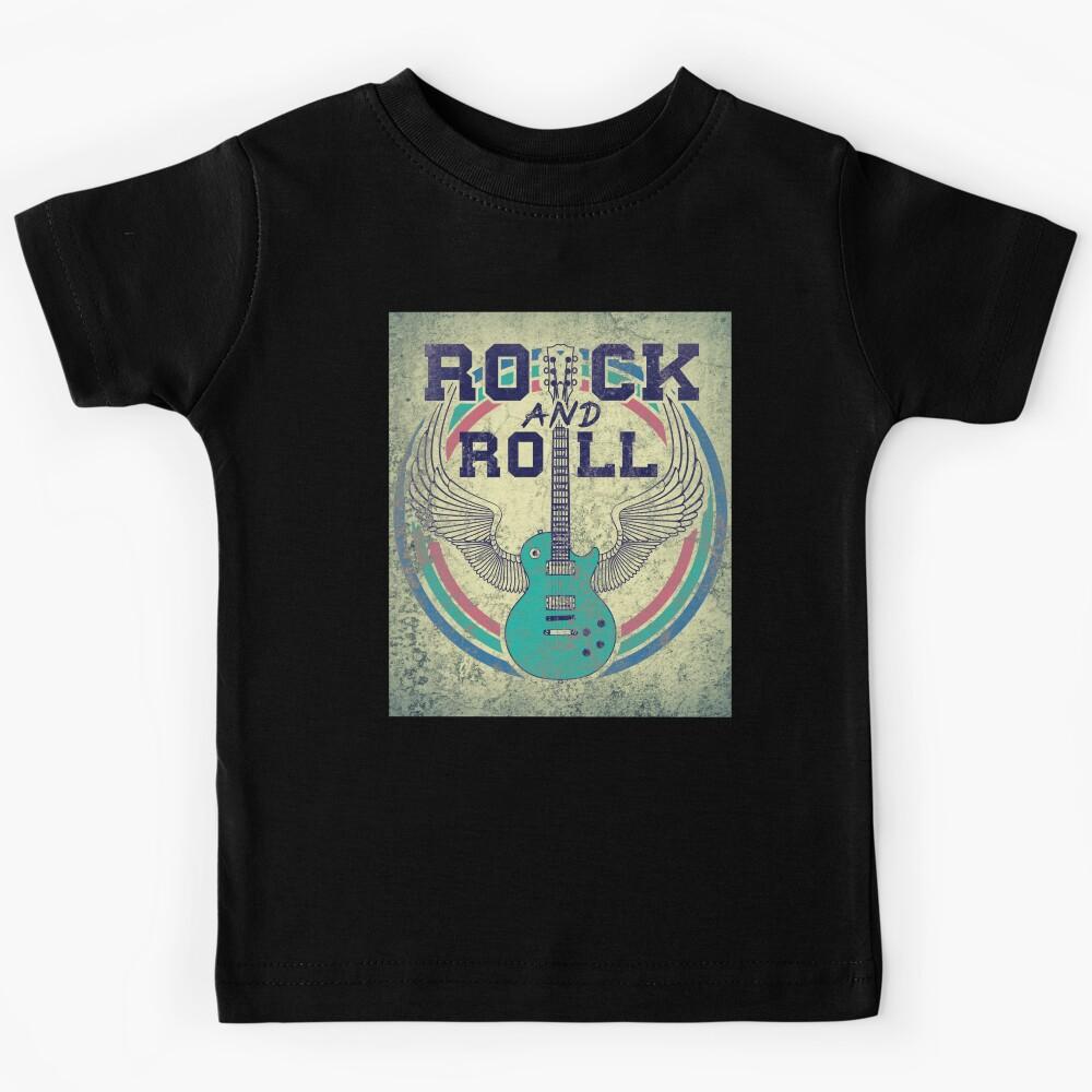 Vintage Distressed Rock and Roll Electric Guitar with Wings Kids T-Shirt 150