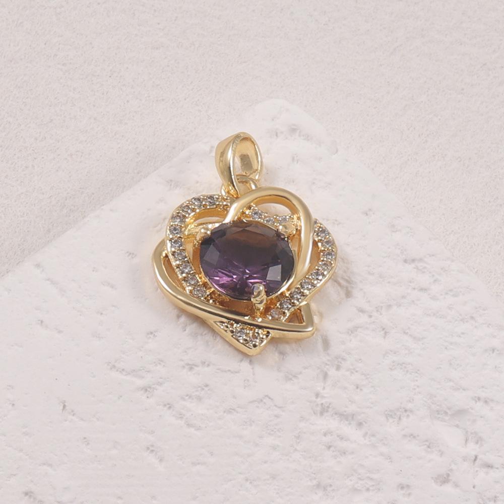 Heart-Shaped Purple Gemstone Gold Pendant Necklace with Diamonds
