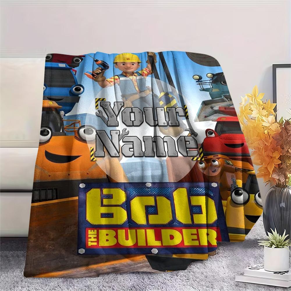1PC Bob Builder Theme Custom Name Patterned Flannel Blanket Suitable For All Seasons For Home Decor Warmth And Comfort Gifts Holiday Present