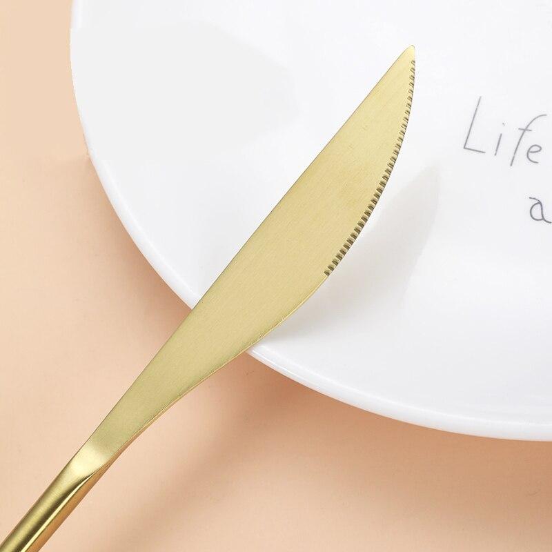 4Pcs Gold Dinnerware Set 304 Stainless Steel Cutlery Set Matte Vintage Party Tableware Fork Steak Knife Coffee Spoon Silverware